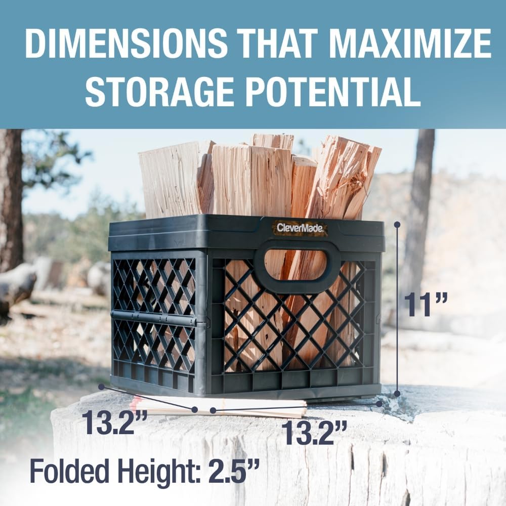 CleverMade Collapsible Milk Crate 25L (6.6 Gal). 50 lb Capacity Heavy Duty Folding Crate – Stackable Storage Crates with File Rails. Plastic Collapsible Crates - Obsidian - Image 5