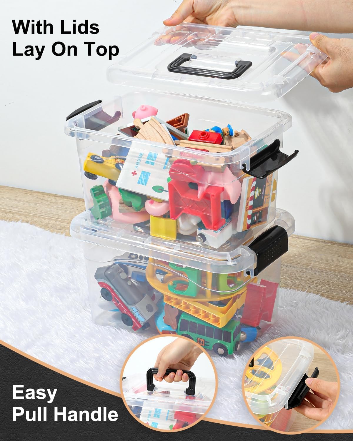 EOENVIVS Plastic Storage Bins with Lids 6 Packs. 7 Quart Storage Organizer Bins with Buckle-Up Latches and Handle. Stackable Storage Containers for Home Pantry Office Classroom Organization. Clear - Image 4